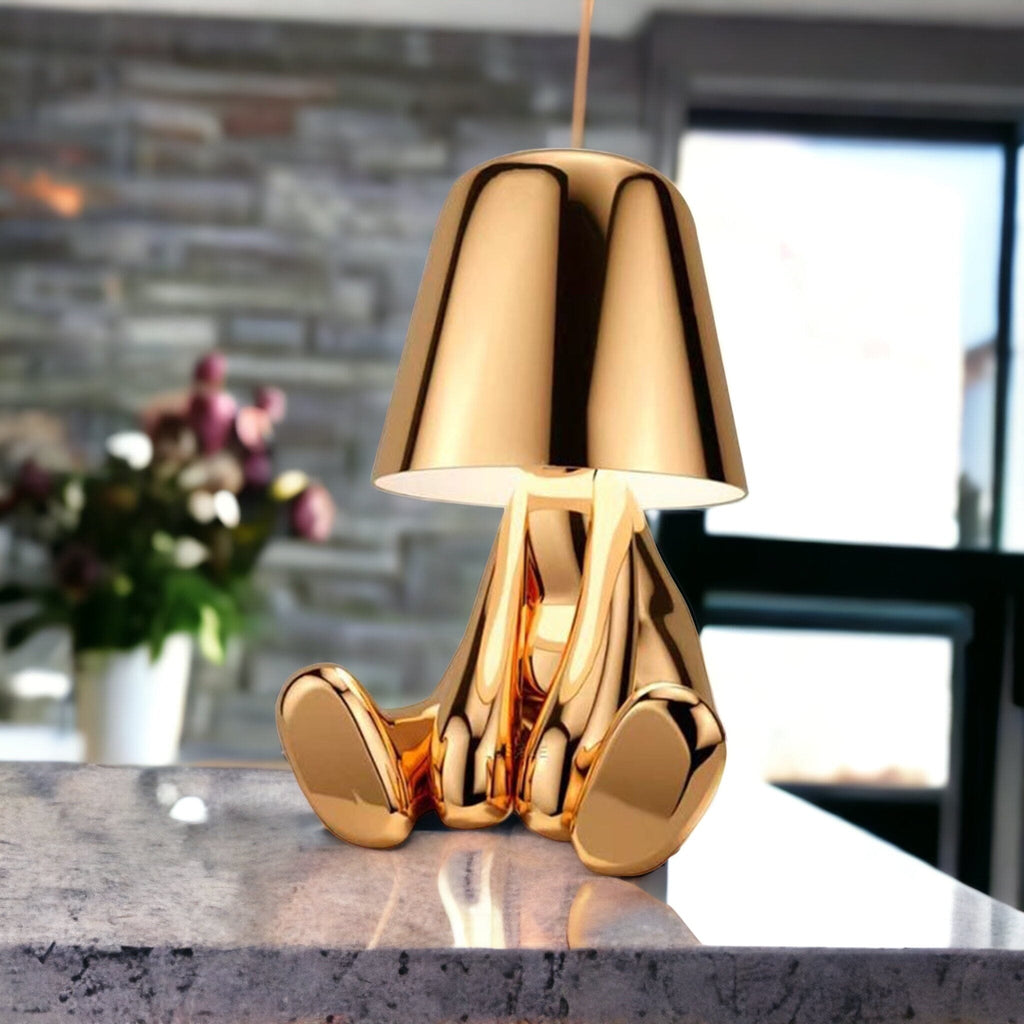 Cordless Table Lamp with USB Rechargeable Battery, Figurative Design, Dimmable, for Nightstand and Shelf