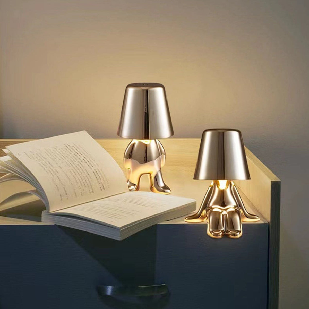 Cordless Table Lamp with USB Rechargeable Battery, Figurative Design, Dimmable, for Nightstand and Shelf