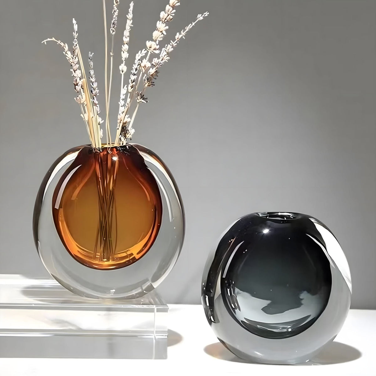 Vase Made of Thick-Walled Smoked Glass with a Narrow Opening, Solid Base, Three Sizes
