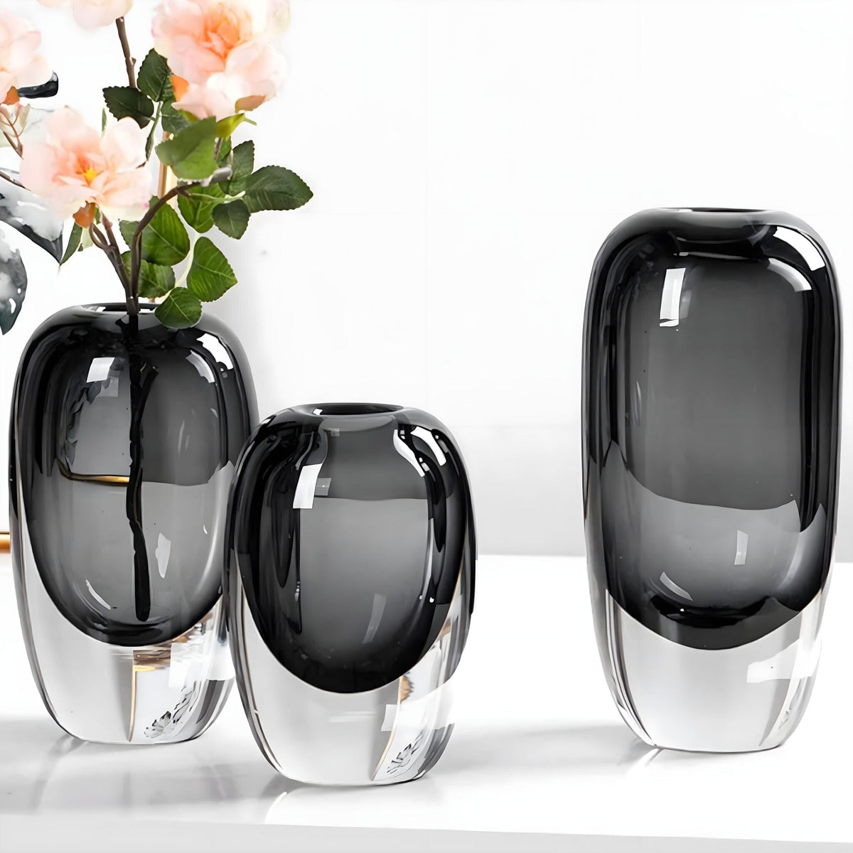 Vase Made of Thick-Walled Smoked Glass with a Narrow Opening, Solid Base, Three Sizes