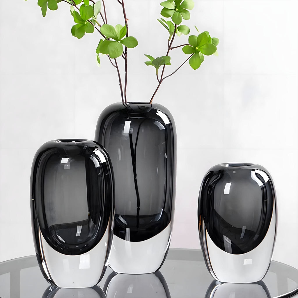 Vase Made of Thick-Walled Smoked Glass with a Narrow Opening, Solid Base, Three Sizes
