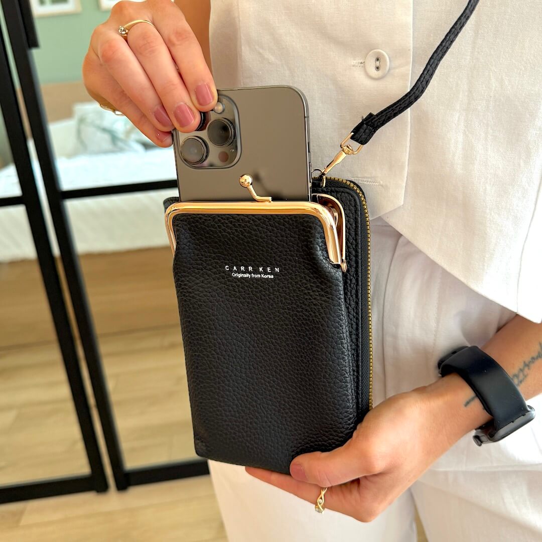 Women's PU Leather Cross-Body Cell Phone Bag with Card Slots Detachable Shoulder Strap for Smartphones up to 6.5 in / 16.5 cm