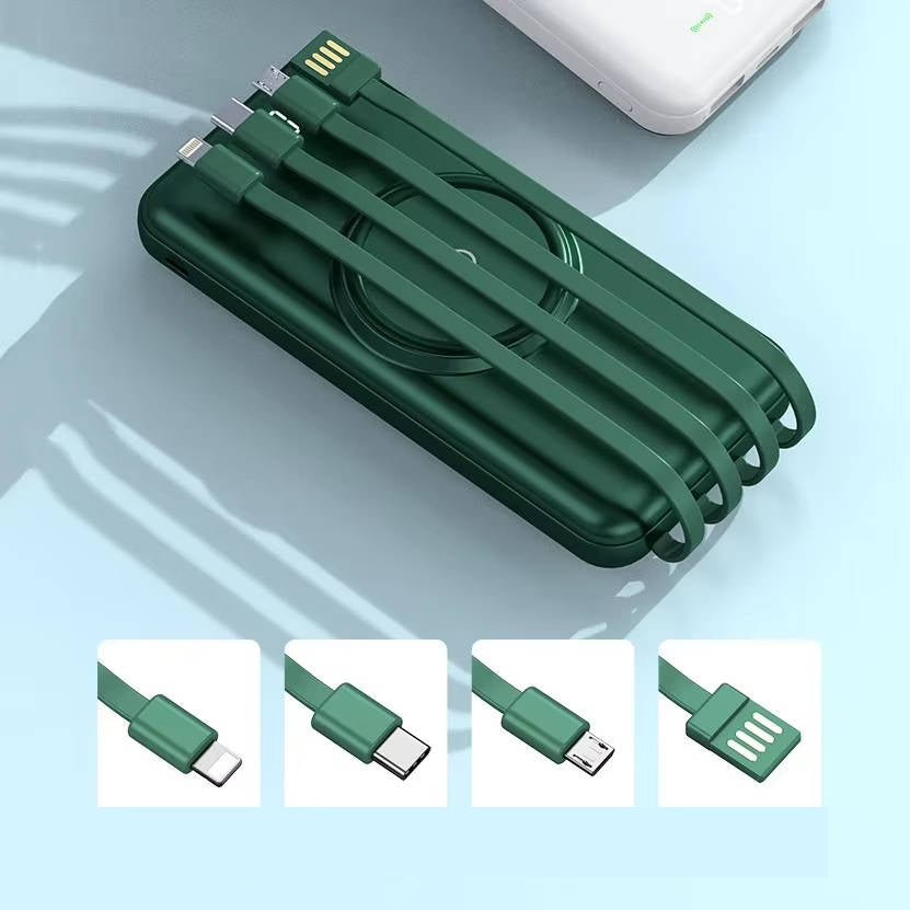 Powerbank 20000mAh mit 4 Integrierten Kabeln Kabelloses Laden LED - Display 6 Anschlüsse USB - C Lightning Micro - USB PD 2.0 und QC 2.0 - Bolania