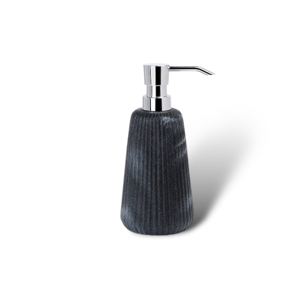 Bathroom Accessories in Marble Look with Ribbed Structure, Soap Dispenser, Tumbler and Storage Tray