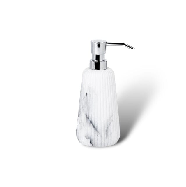 Bathroom Accessories in Marble Look with Ribbed Structure, Soap Dispenser, Tumbler and Storage Tray