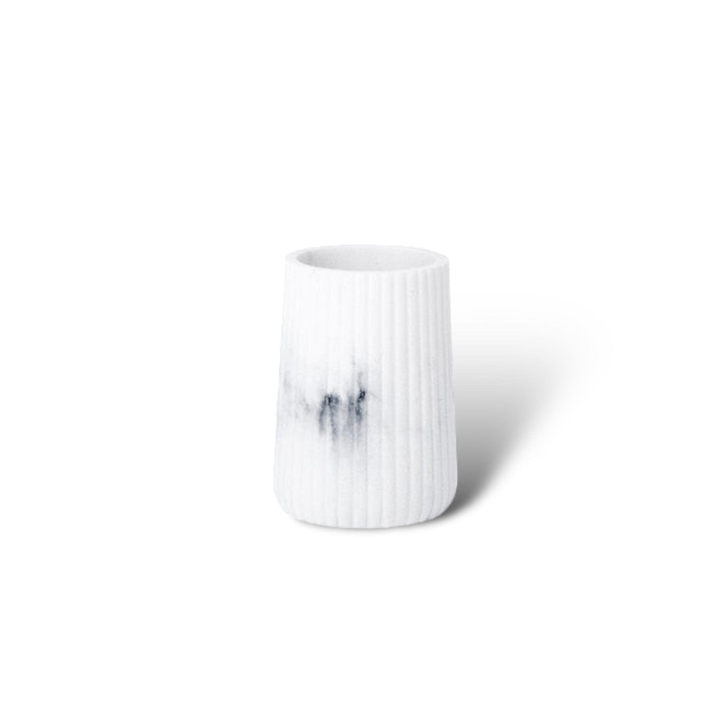 Bathroom Accessories in Marble Look with Ribbed Structure, Soap Dispenser, Tumbler and Storage Tray