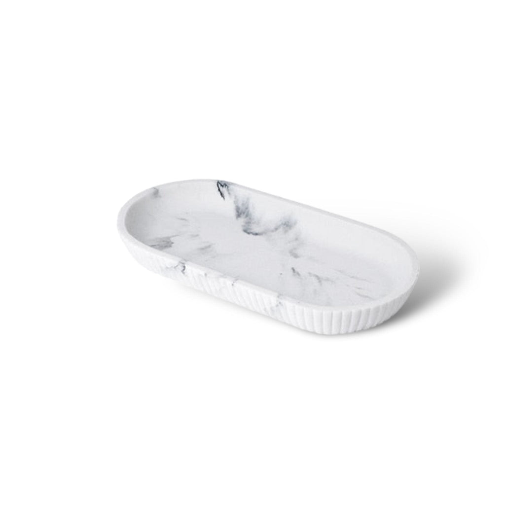 Bathroom Accessories in Marble Look with Ribbed Structure, Soap Dispenser, Tumbler and Storage Tray