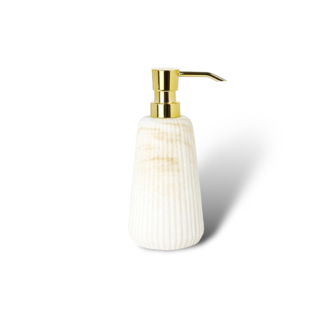 Bathroom Accessories in Marble Look with Ribbed Structure, Soap Dispenser, Tumbler and Storage Tray