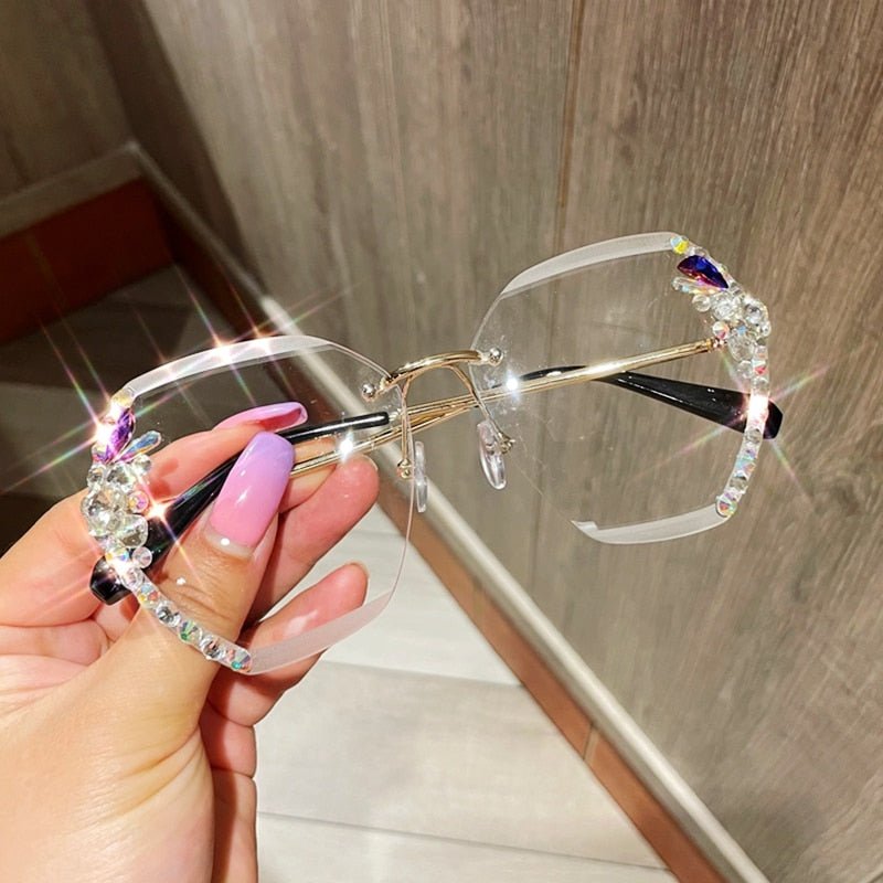 Randlose Sonnenbrille mit Strass - Steinen Übergroße Geometrische Gläser mit Verlaufstönung UV400 - Schutz für Damen - Bolania