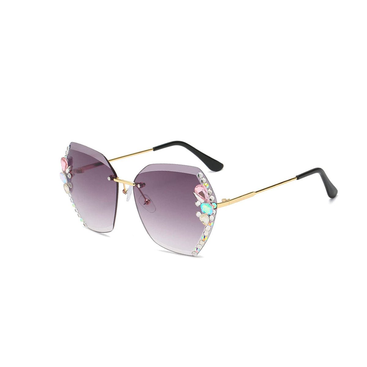 Randlose Sonnenbrille mit Strass - Steinen Übergroße Geometrische Gläser mit Verlaufstönung UV400 - Schutz für Damen - Bolania