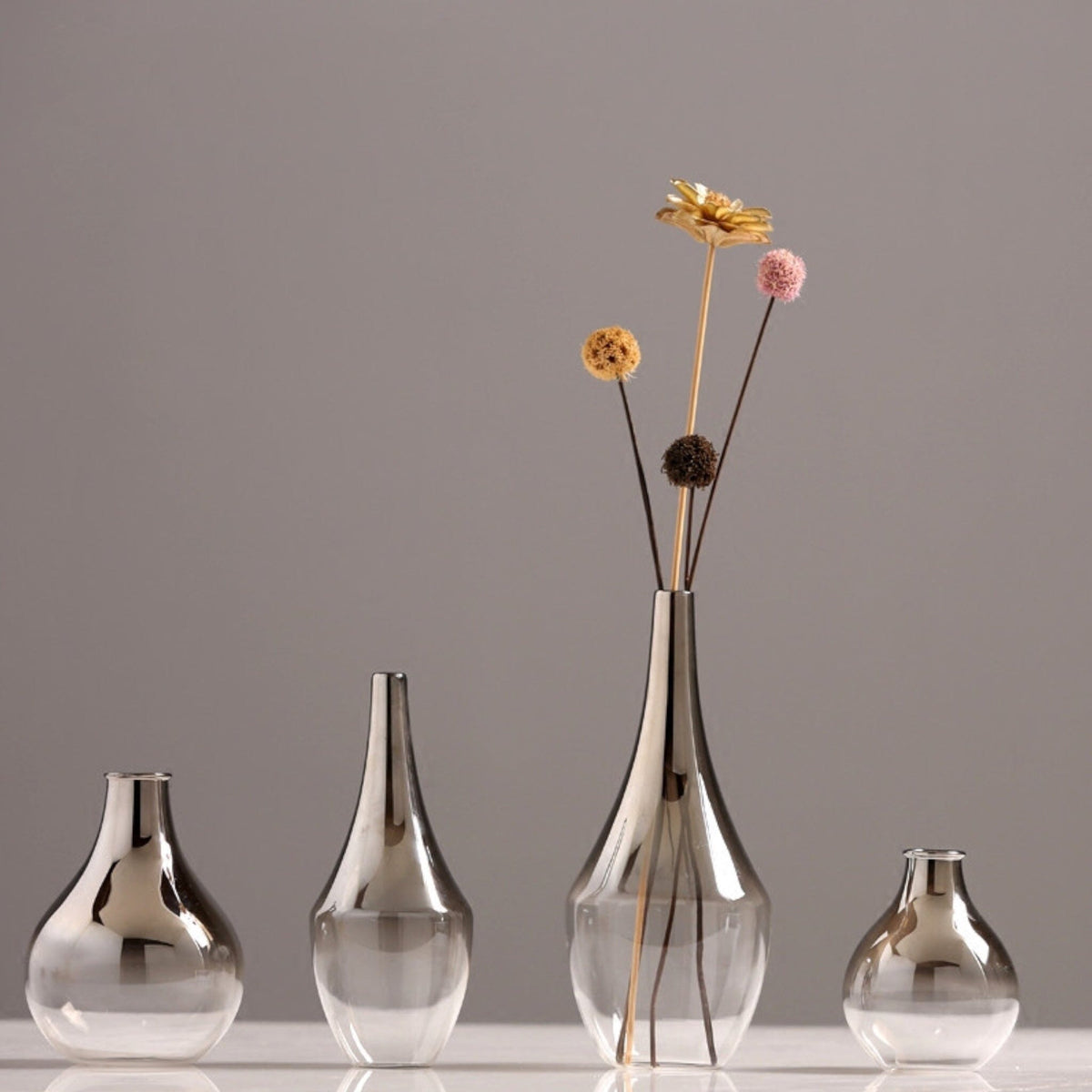 Glass Vase with Metallic Gradient, Narrow Neck, for Single Stems and Dried Flowers