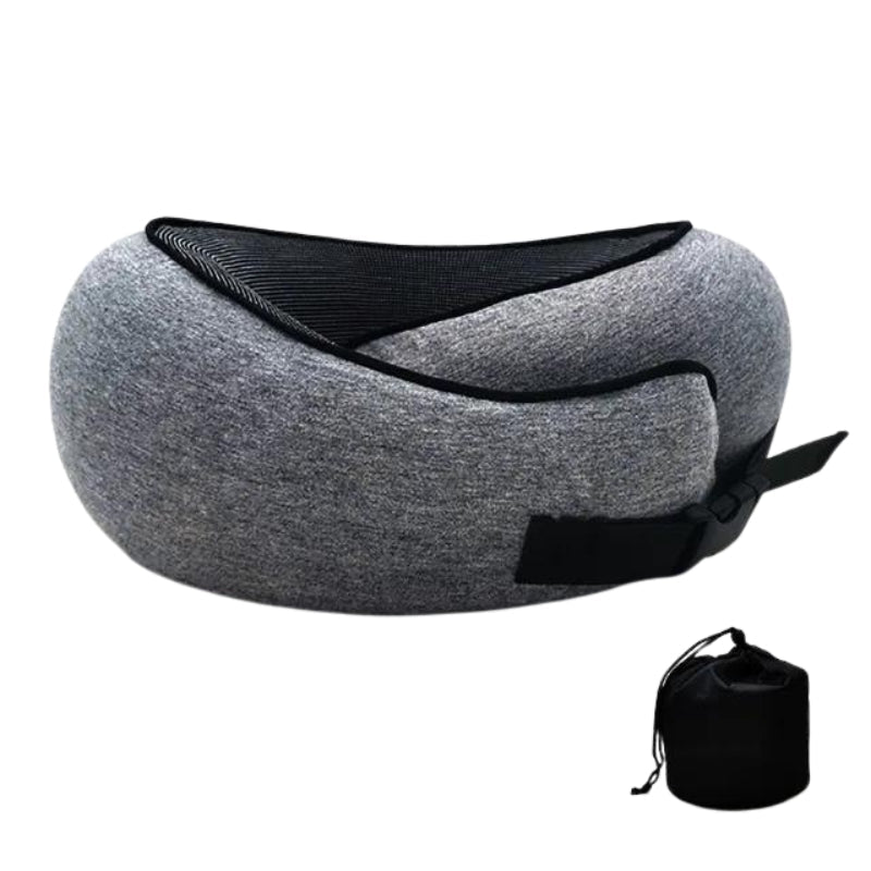 Reisekissen aus Memory Foam Ergonomisch mit Klettverschluss und Trage - Tasche zum Komprimieren für Flugzeug Auto und Zug 31x26x14 cm - Bolania