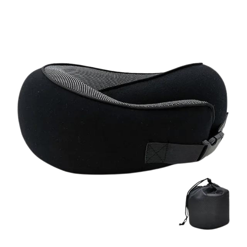 Reisekissen aus Memory Foam Ergonomisch mit Klettverschluss und Trage - Tasche zum Komprimieren für Flugzeug Auto und Zug 31x26x14 cm - Bolania