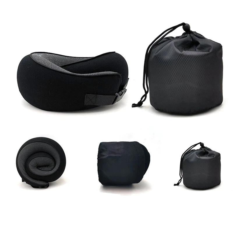 Reisekissen aus Memory Foam Ergonomisch mit Klettverschluss und Trage - Tasche zum Komprimieren für Flugzeug Auto und Zug 31x26x14 cm - Bolania