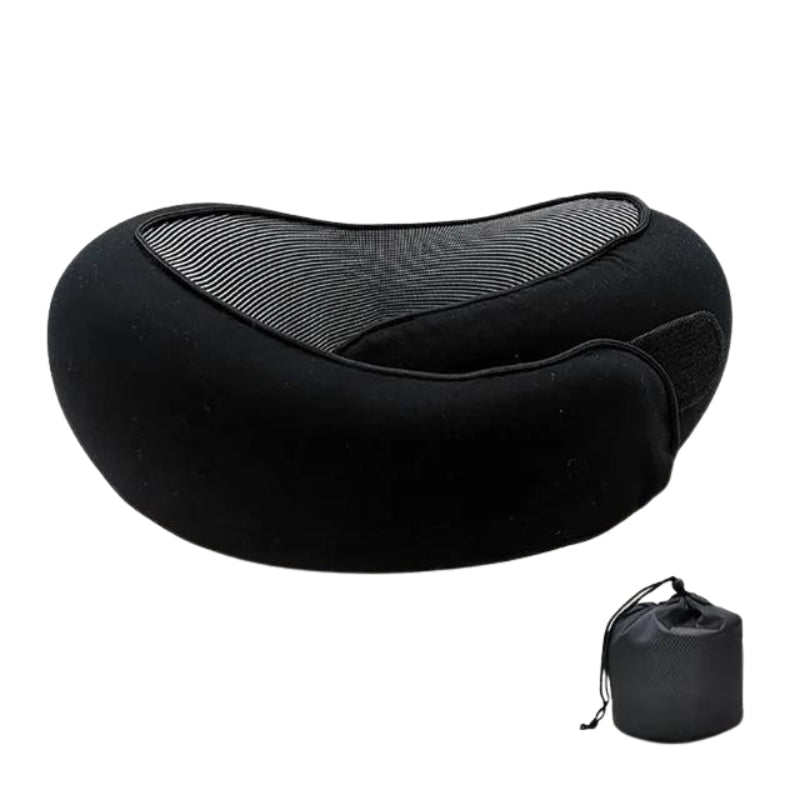 Reisekissen aus Memory Foam Ergonomisch mit Klettverschluss und Trage - Tasche zum Komprimieren für Flugzeug Auto und Zug 31x26x14 cm - Bolania