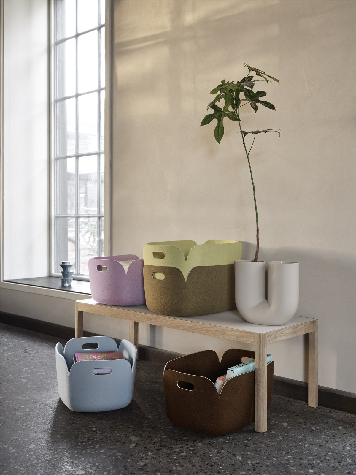Felt Storage Basket Made from Recycled PET, Handle Openings, for Blankets and Toys