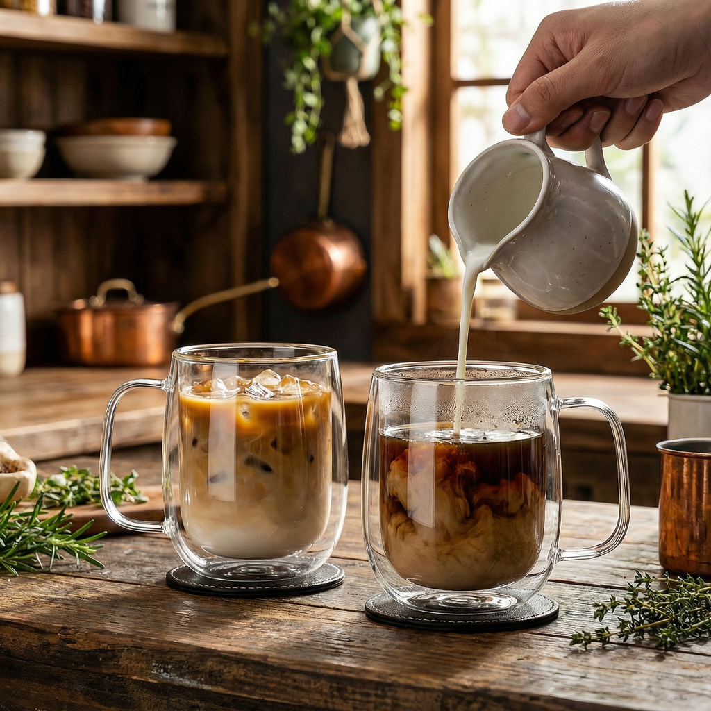 Doppelwandige Kaffeegläser aus Glas mit Henkel, 350 ml (11,8 fl oz), Schwebeeffekt und Isolierend