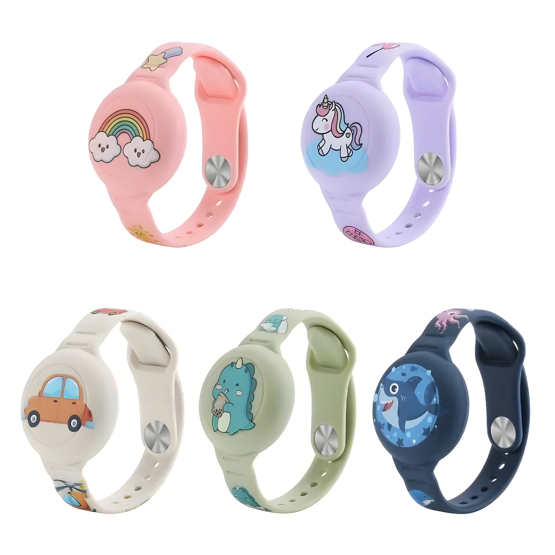 Children's AirTag Silicone Bracelet, Adjustable Holder with Cartoon Designs, Skin-Friendly and Washable