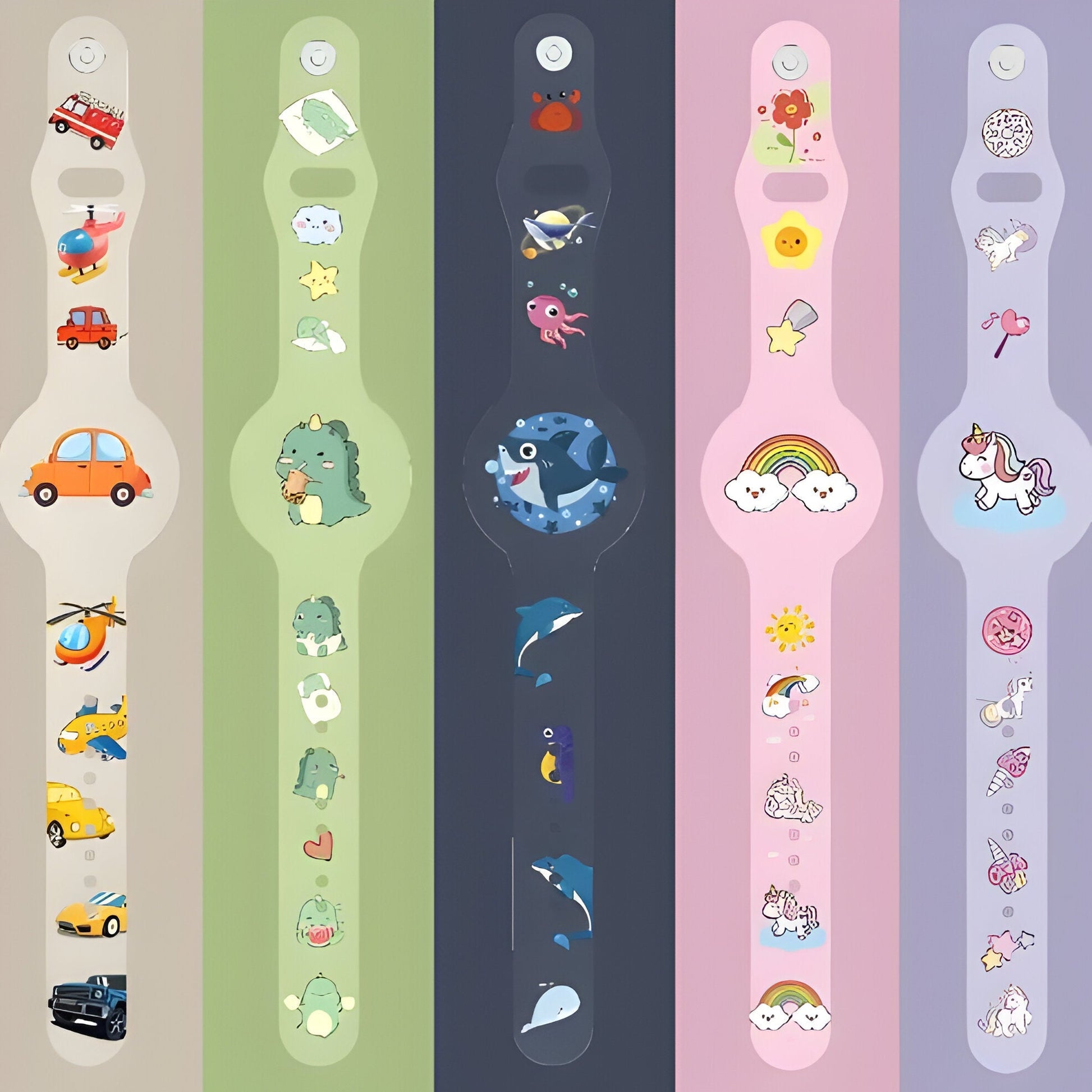 Children's AirTag Silicone Bracelet, Adjustable Holder with Cartoon Designs, Skin-Friendly and Washable