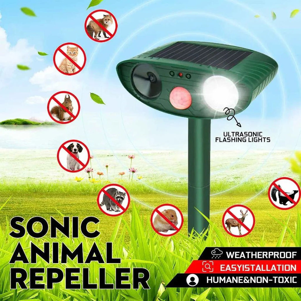 Solar Ultraschall-Tiervertreiber 2er-Set mit Bewegungssensor und Blinklicht Wetterfest für Garten Rasen und Beet - Bolania