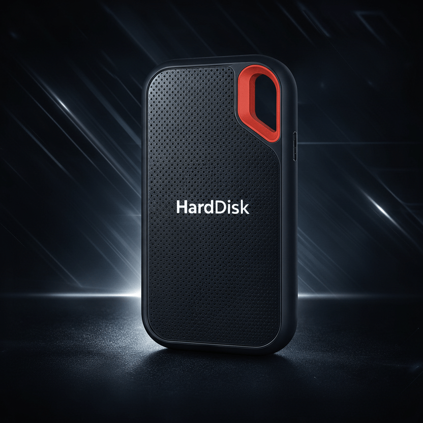 External USB SSD in Rugged Protective Casing with USB-C Connector and Carabiner Ring, Compact for Data Transport