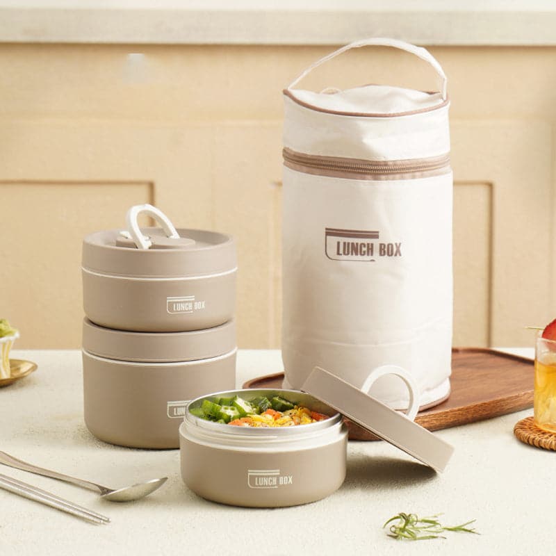 Stapelbare Edelstahl Lunchbox mit Doppelwandiger Isolierung Auslaufsicherem Verschluss und Tragegriff für Unterwegs - Bolania