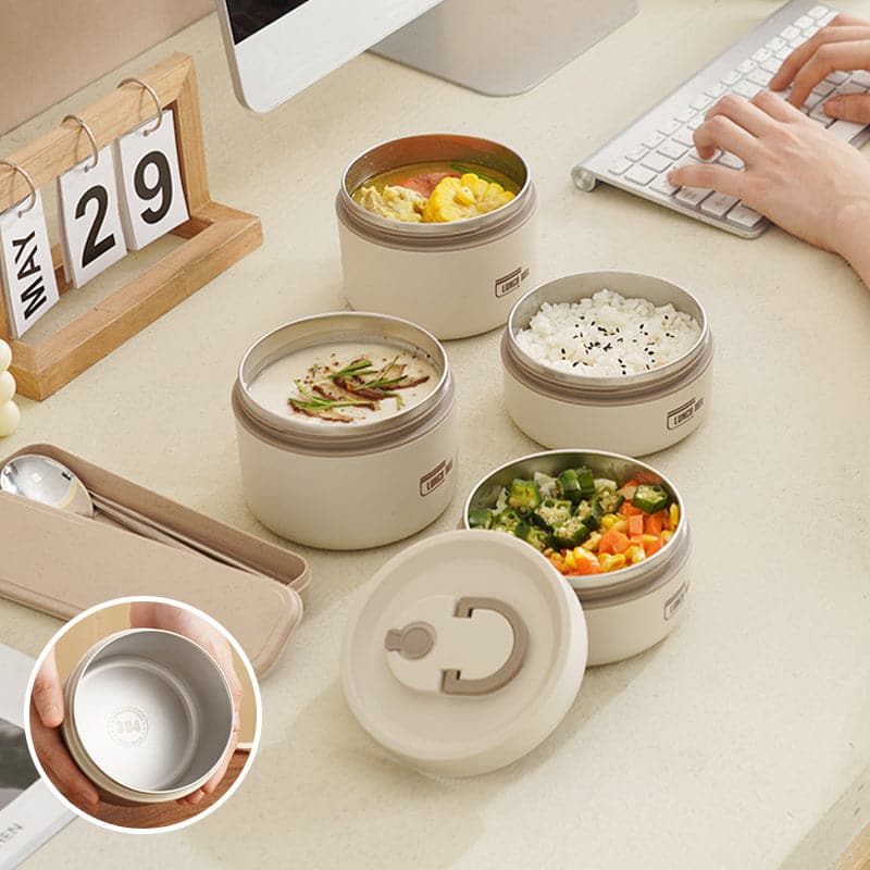 Stapelbare Edelstahl Lunchbox mit Doppelwandiger Isolierung Auslaufsicherem Verschluss und Tragegriff für Unterwegs - Bolania
