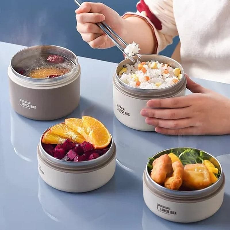 Stapelbare Edelstahl Lunchbox mit Doppelwandiger Isolierung Auslaufsicherem Verschluss und Tragegriff für Unterwegs - Bolania
