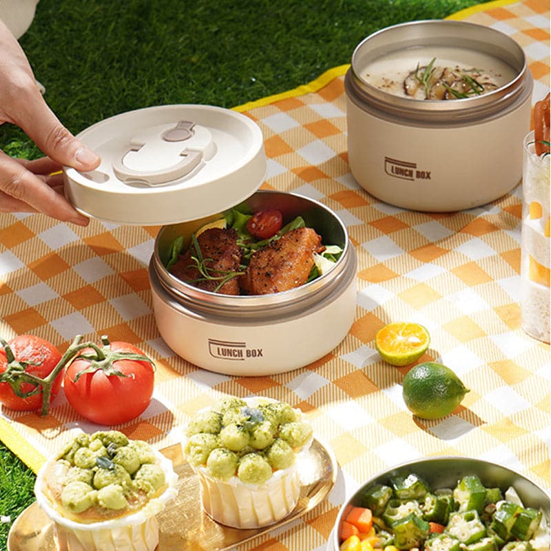 Stapelbare Edelstahl Lunchbox mit Doppelwandiger Isolierung Auslaufsicherem Verschluss und Tragegriff für Unterwegs - Bolania