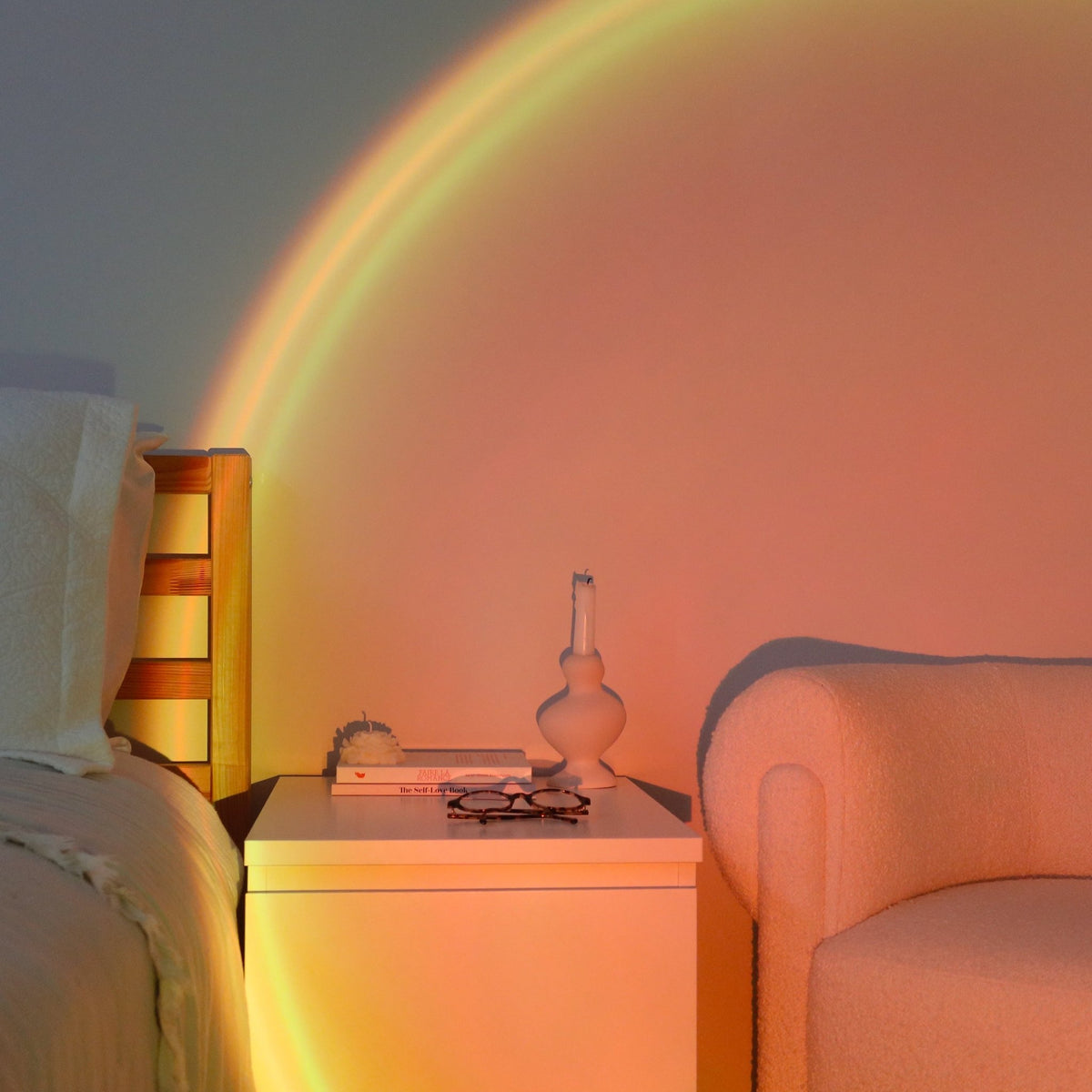 Sunset Projektor-Lampe mit Farbwechsel und Fernbedienung Stimmungsvolle LED-Lichteffekte für Schlafzimmer Wohnzimmer und Foto-Shootings - Bolania