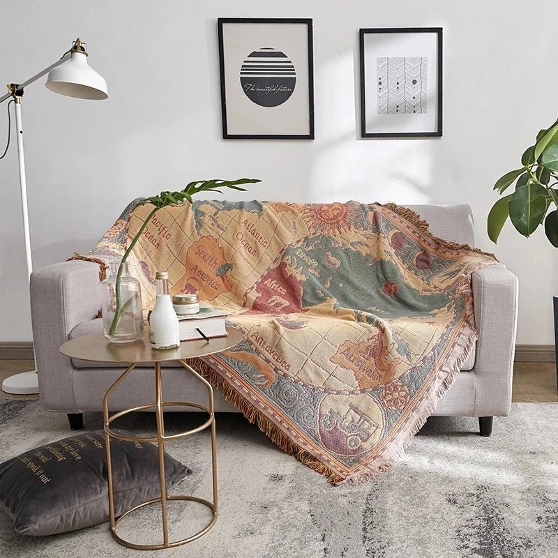 Terra Decke – Vintage - Karten - Motiv für stilvolle Gemütlichkeit - Bolania