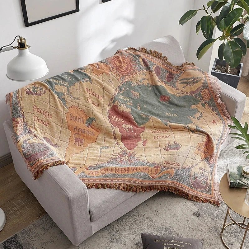 Terra Decke – Vintage - Karten - Motiv für stilvolle Gemütlichkeit - Bolania