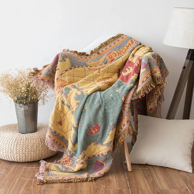 Terra Decke – Vintage - Karten - Motiv für stilvolle Gemütlichkeit - Bolania