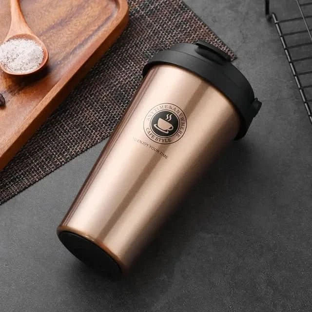 Double-Walled Stainless Steel Thermal Mug 500ml with Sliding Lid for Hot and Cold Drinks On the Go