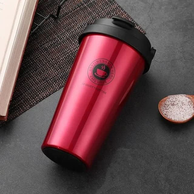 Double-Walled Stainless Steel Thermal Mug 500ml with Sliding Lid for Hot and Cold Drinks On the Go