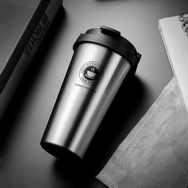 Double-Walled Stainless Steel Thermal Mug 500ml with Sliding Lid for Hot and Cold Drinks On the Go