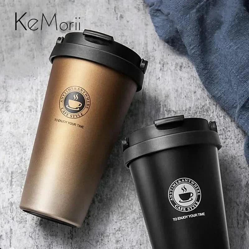 Double-Walled Stainless Steel Thermal Mug 500ml with Sliding Lid for Hot and Cold Drinks On the Go