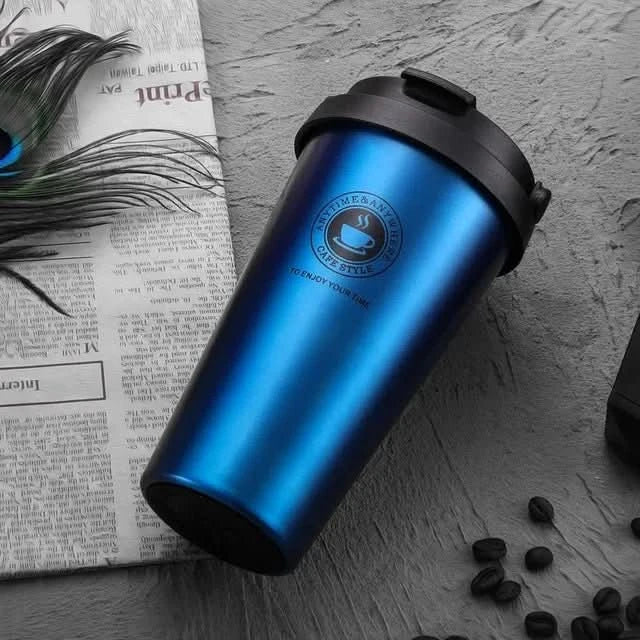 Double-Walled Stainless Steel Thermal Mug 500ml with Sliding Lid for Hot and Cold Drinks On the Go