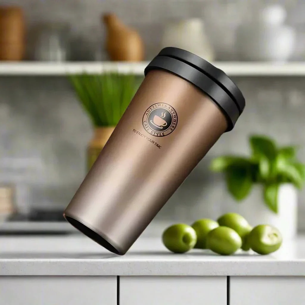 Double-Walled Stainless Steel Thermal Mug 500ml with Sliding Lid for Hot and Cold Drinks On the Go