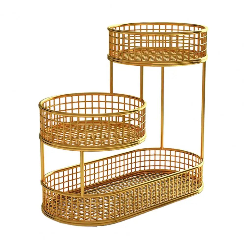 3-Tier Fruit Basket Made of Powder-Coated Metal Offset Ventilated for Fruits, Snacks, and Bread in the Kitchen
