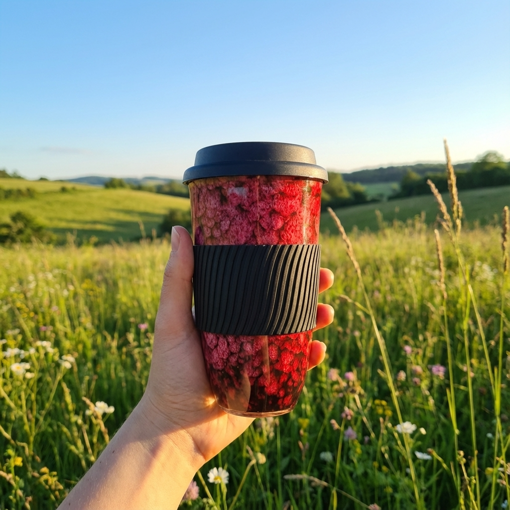 Coffee to go Becher aus Keramik mit Silikondeckel, 480 ml (16,9 fl oz), Reaktivglasur und Griffband