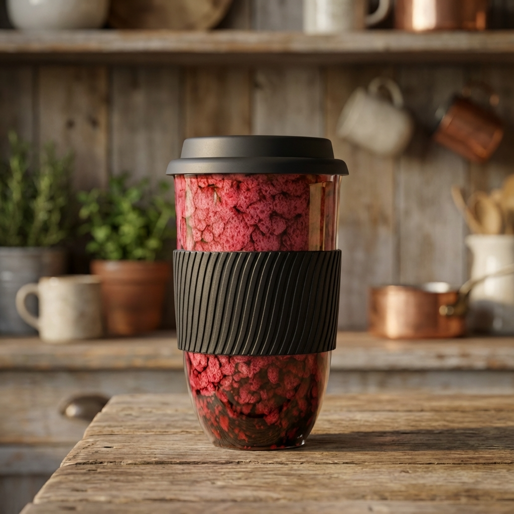Coffee to go Becher aus Keramik mit Silikondeckel, 480 ml (16,9 fl oz), Reaktivglasur und Griffband