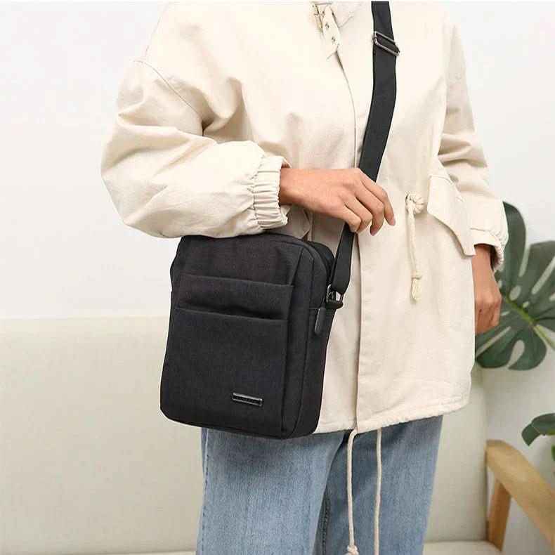 Men's Shoulder Bag Water-Repellent with Zippered Compartments Adjustable Shoulder Strap Multiple Interior Pockets for Work and Travel