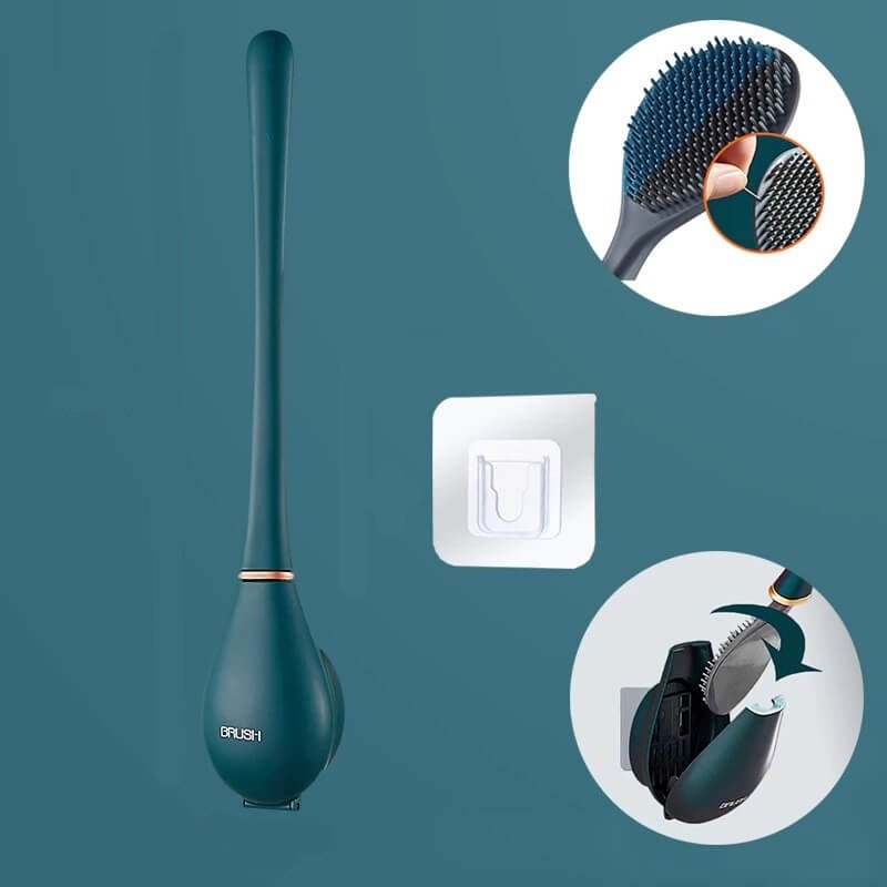 Wandmontierte Silikon Toilettenbürste mit Selbstklebender Halterung Flexiblen Borsten und Hygienischem Tropfschutz - Bolania